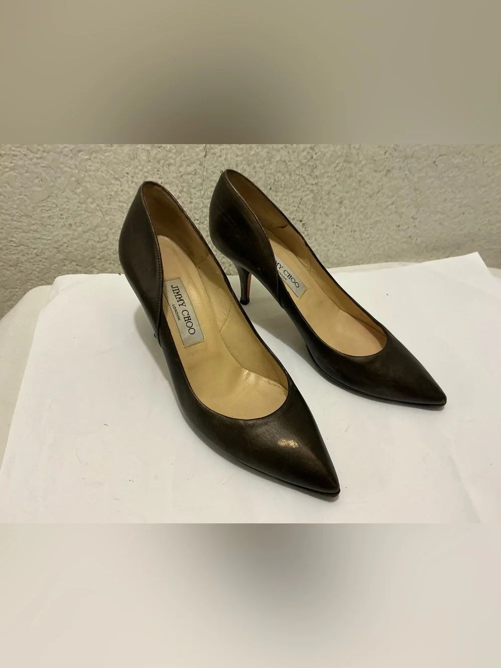 Jimmy Choo Dark Brown Pointed-Toe Leather Pumps 37.5